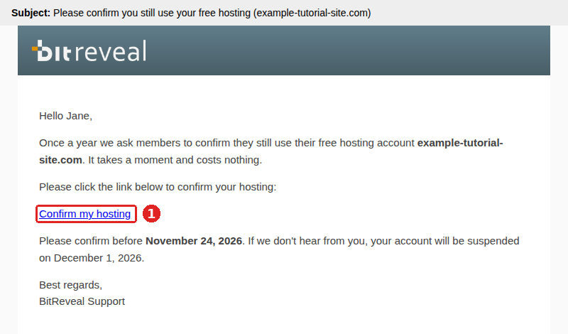 Confirm my hosting link in the email