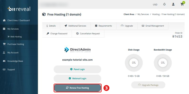 Renew Free Hosting button
