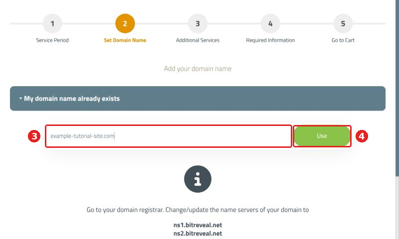 Domain field and Use button